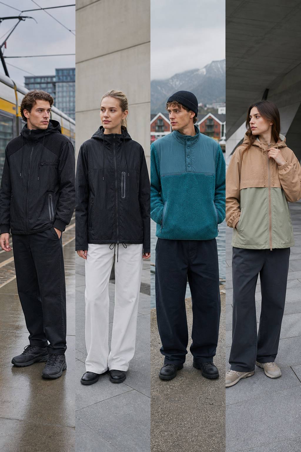 Technical layers model scene featuring four Rozen looks
