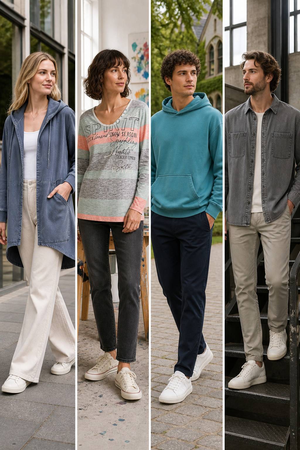 Everyday layers model scene featuring four Rozen looks